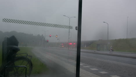 rainy day at the bus stop