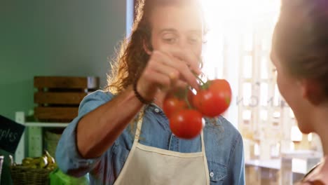 customer purchasing vegetables in organic section