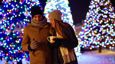 christmas market at night with people