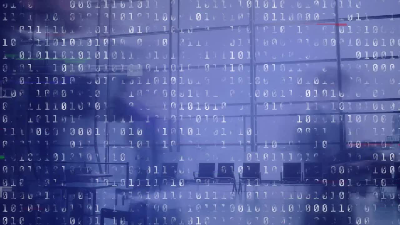 Animation of data processing over business people walking