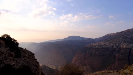 Natural-canyon-valley-landscape-view-of-rugged,-vast-Wadi-Dana-and-Dana-Biosphere-Reserve-in-Jordan,-Middle-East