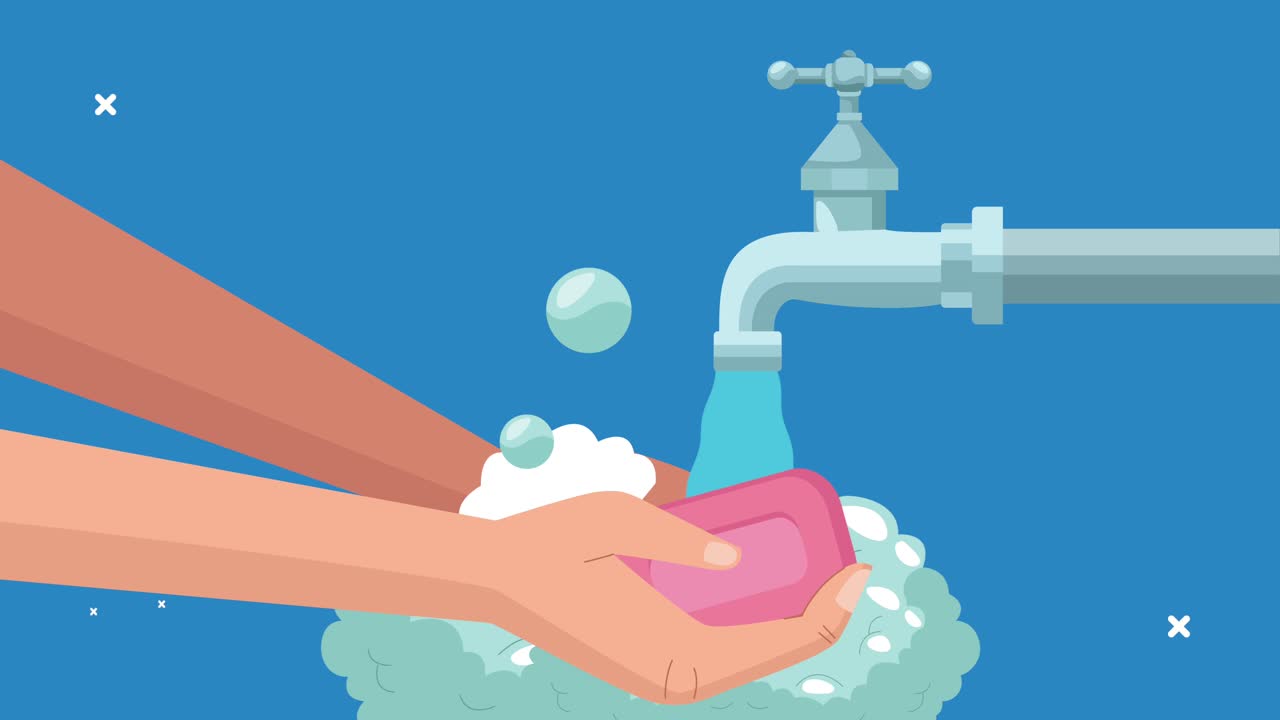 Global handwashing celebration animation with hands washing with soap ...