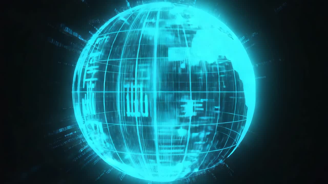 Abstract Digital Blue Globe with Flowing Data