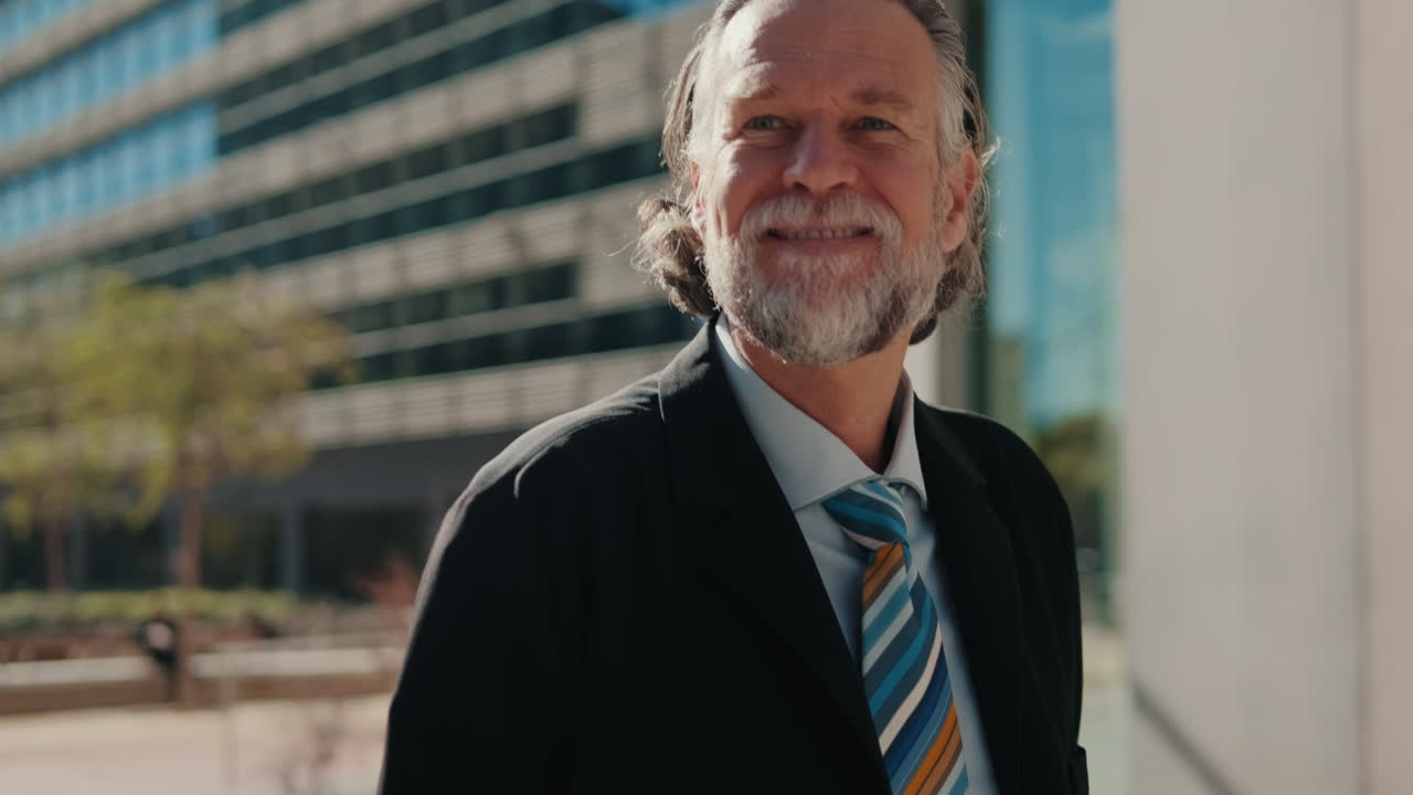 Happy Senior Businessman Walking in the City