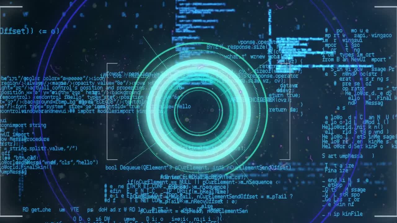 Animation of scope scanning and data processing over blue background
