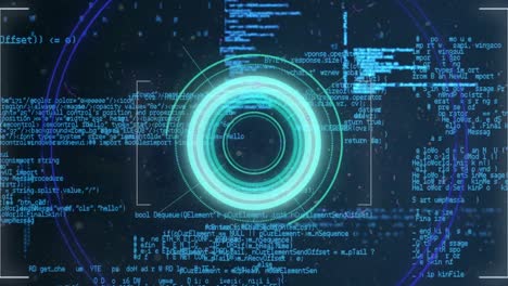 animation of scope scanning and data processing over blue background