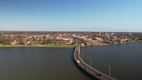 aerial of the yarrawonga mulwala road bridge looking to yarrawonga town