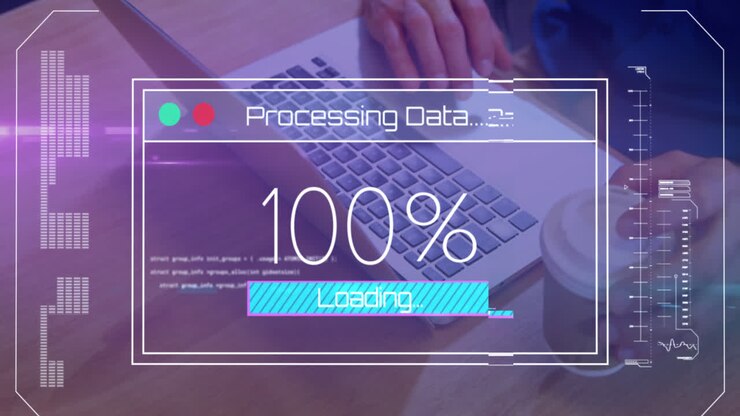 Animation of data processing over businessman in office