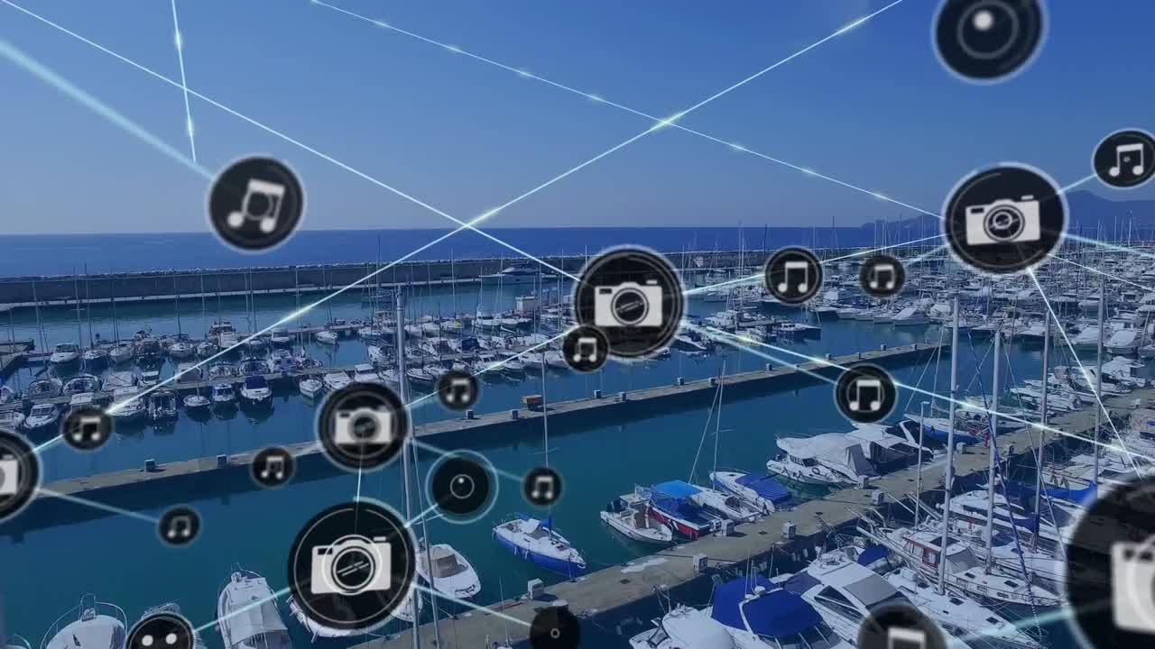 도크를 가로지르는 연결 네트워크의 애니메이션