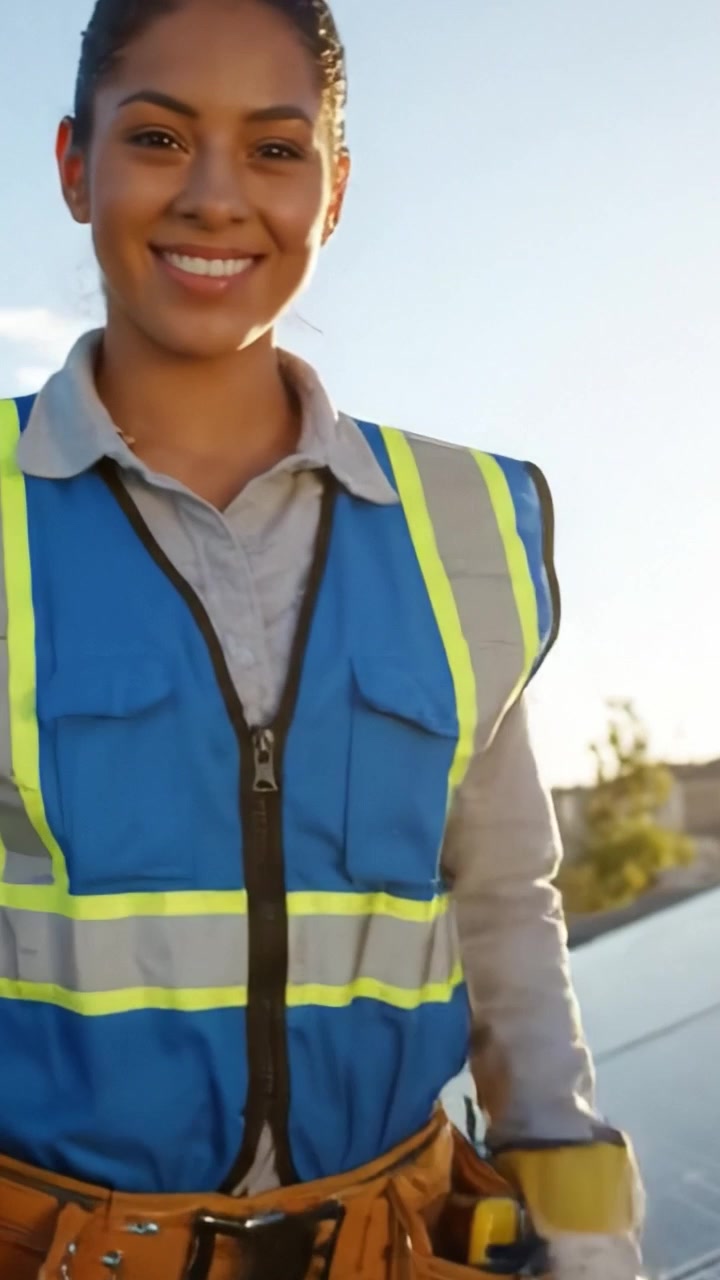 Instalador solar experto celebra una instalación exitosa con un pulgar arriba, demostrando compromiso con la energía renovable y pericia técnica.