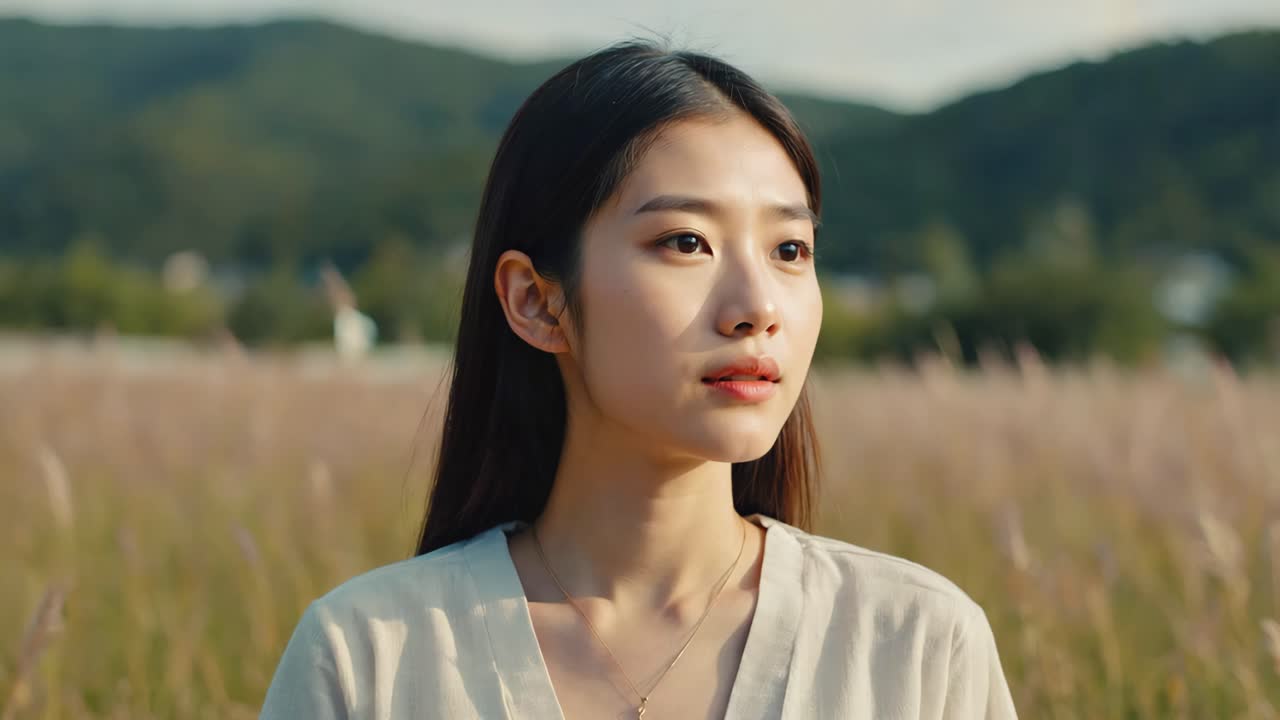 Portrait of a beautiful Asian woman in a field