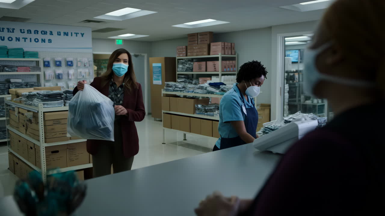 People in a retail store wearing masks
