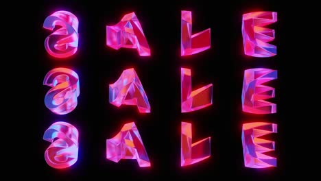 words sale cool abstract text animation loop,  twisting jelly shapes.promotional sale footage on a black background. 3d rendering.