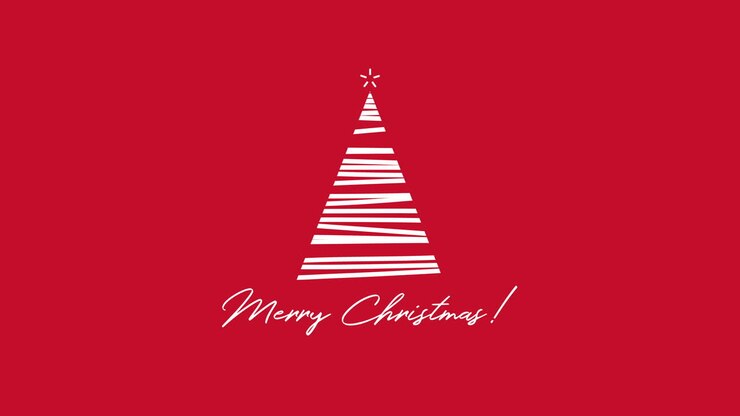 text der frohen weihnachten mit weißem weihnachtsbaum auf rotem hintergrund 2