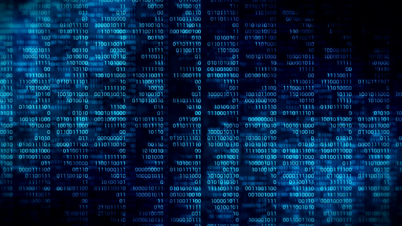 código binario fondo azul oscuro. web transmisión en línea con animación de bucle de tecnología digital. número cero y uno. red informática.