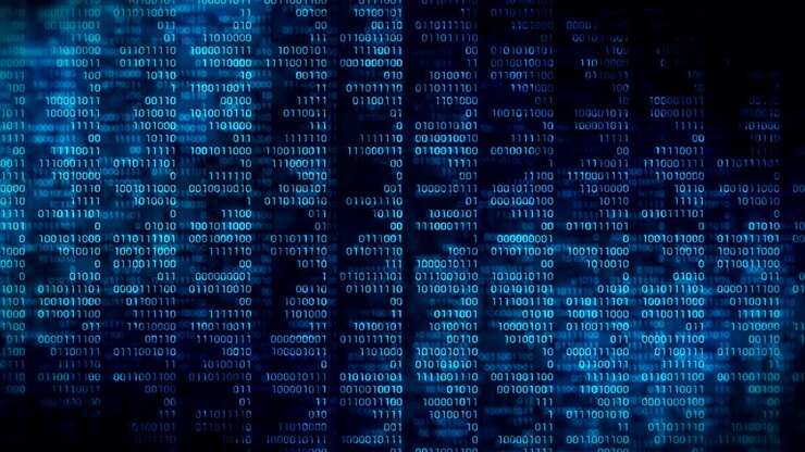 Binary code dark blue background. Web online streaming with digital technology loop animation. Number zero and one. Computer network.