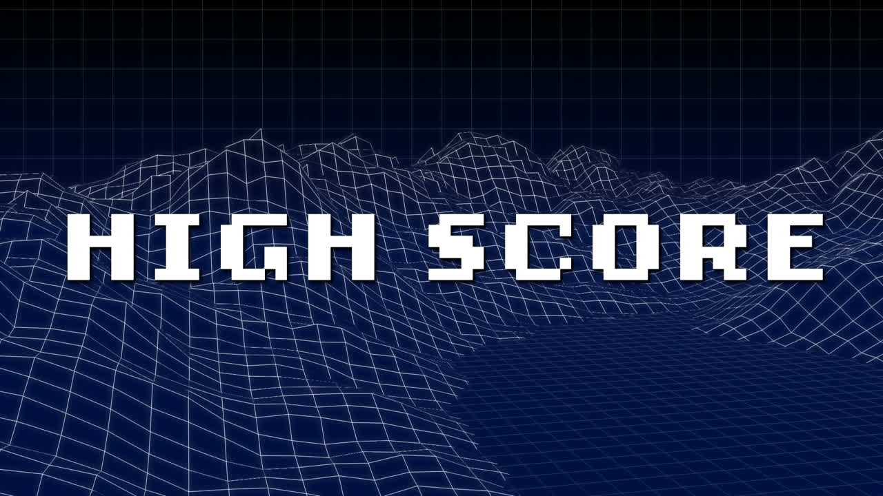 animación del texto de puntaje alto en letras blancas sobre el fondo del metaverso