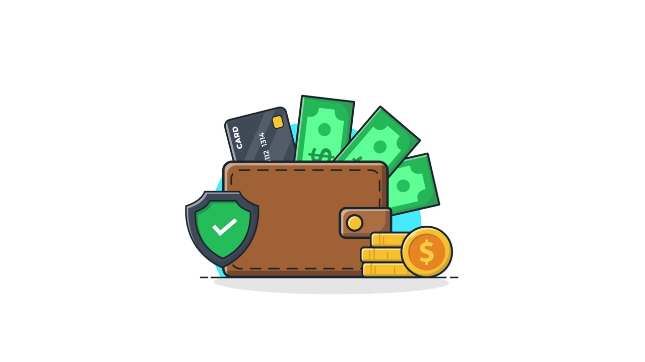 Financial Security Concept with Wallet, Credit Card, Cash, and Shield