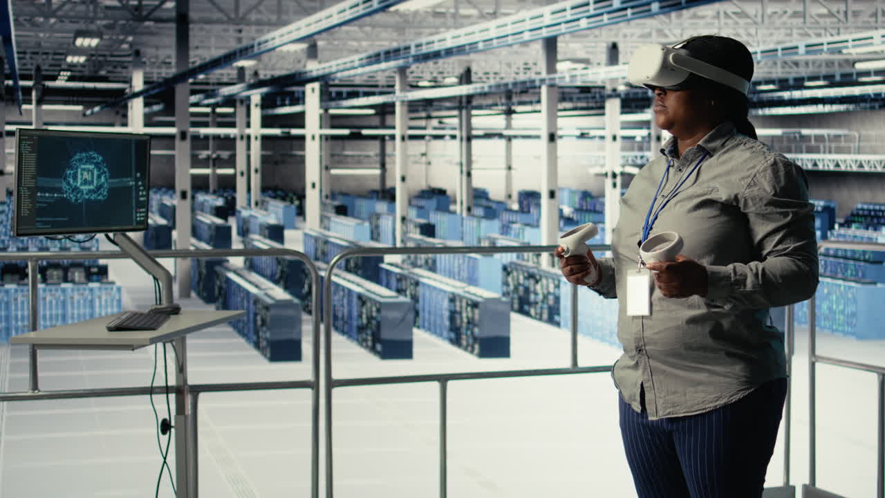 Data Center It Specialist Investigates Ai Configurations Using Virtual Reality
