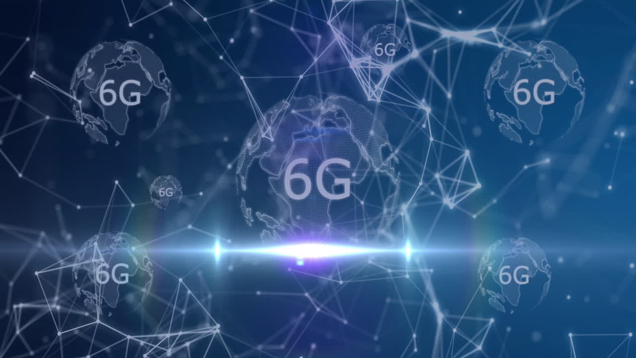 Interconnected globes and network lines illustrating 6G technology concept animation