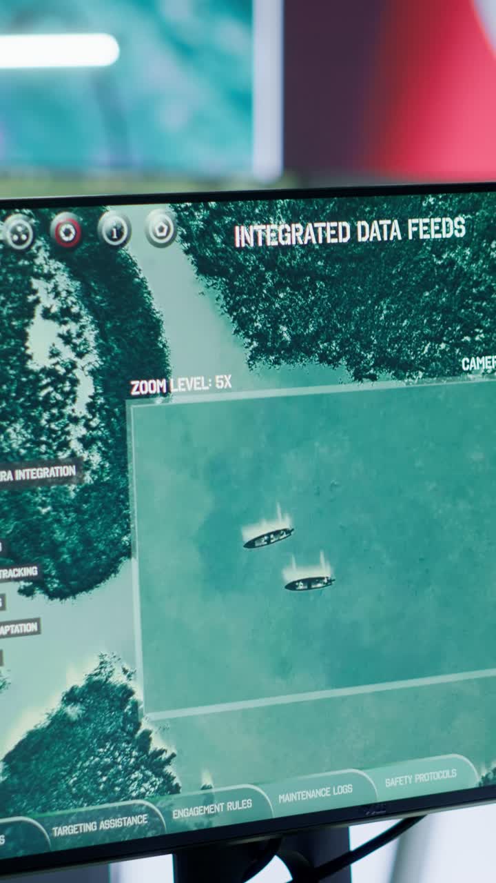 Video Verticale Posto di comando militare con attrezzature ad alta tecnologia per il servizio segreto della Corea del Nord