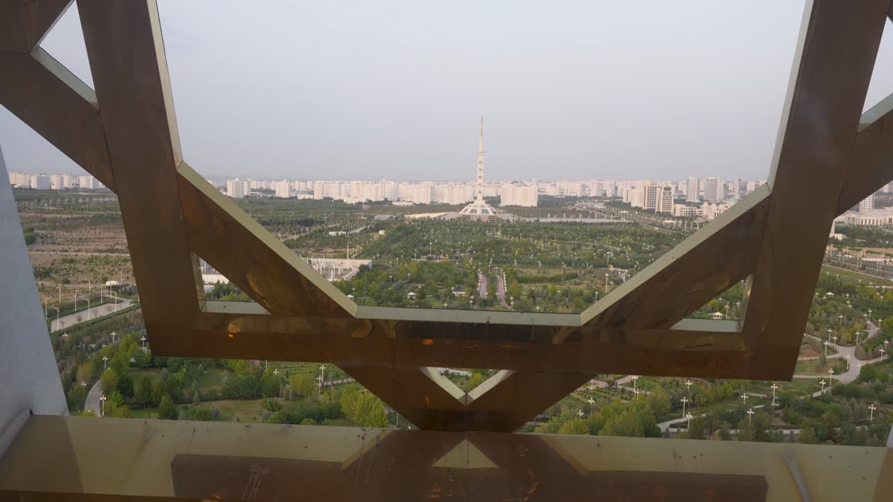 View of white marble city Ashgabat and park from Ferris Wheel, Turkmenistan