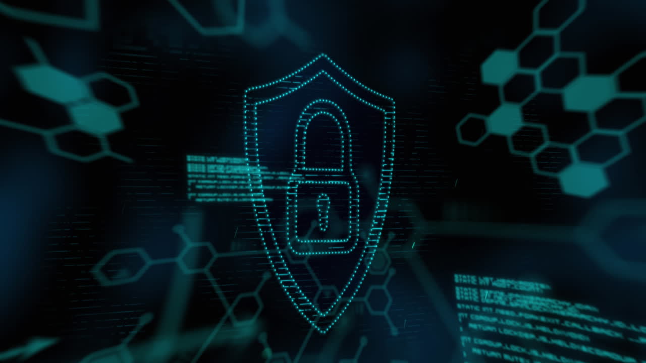 animación del símbolo del candado de punto verde, con información y procesamiento de datos en negro