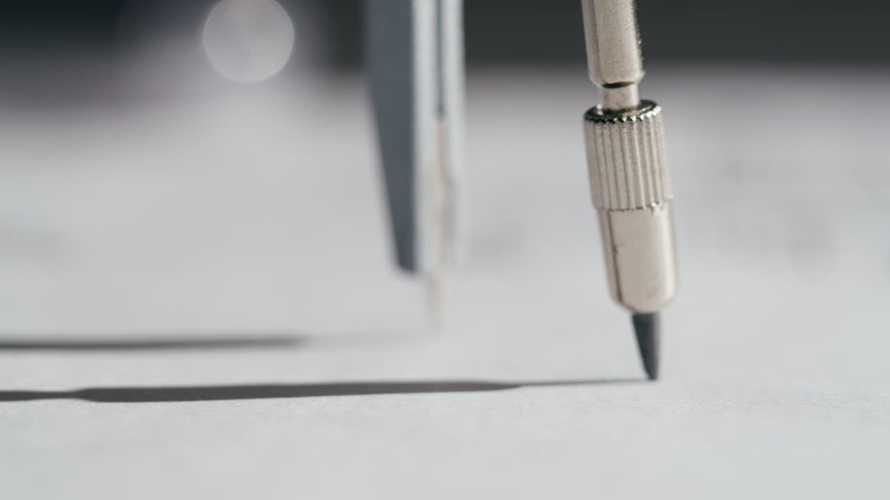 Close-up of a compass drawing a circle on paper