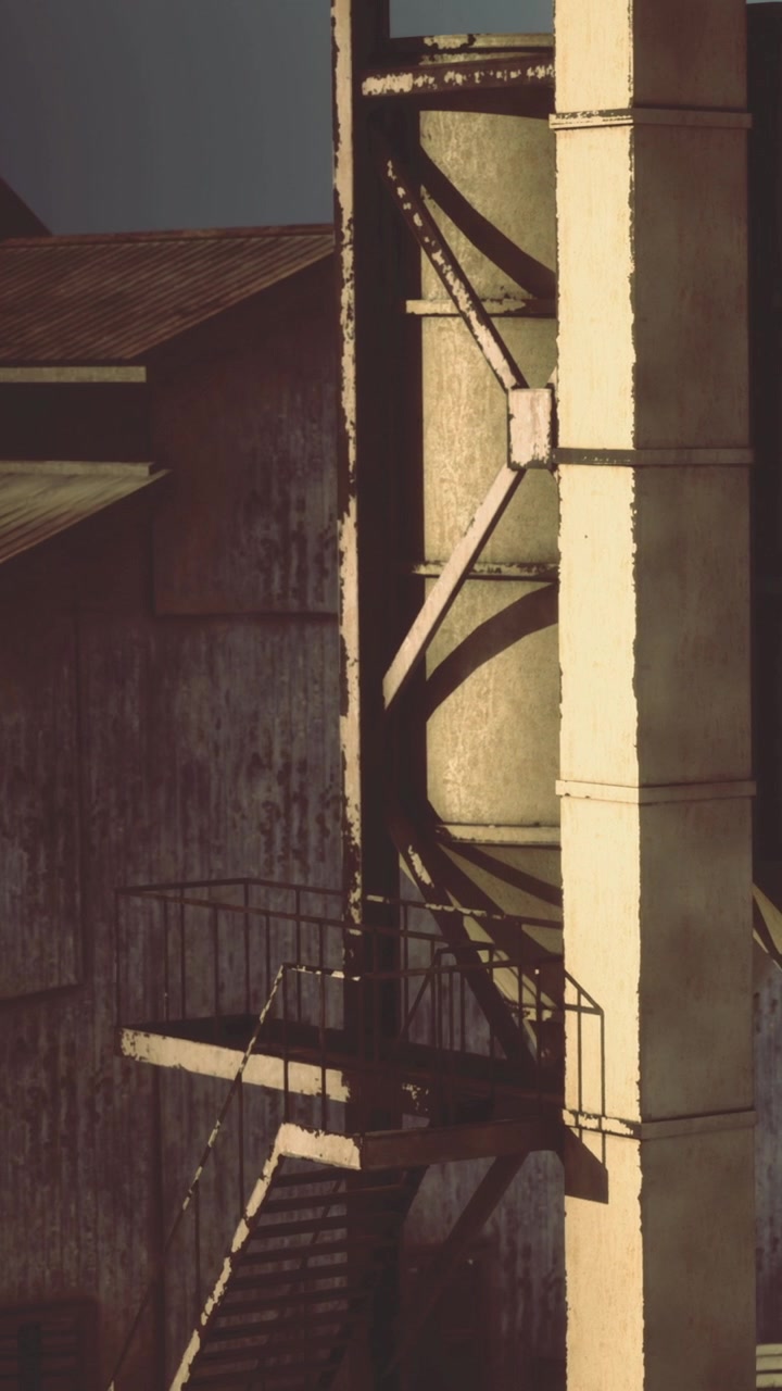 Silos di cemento in un cantiere edile alla luce della sera