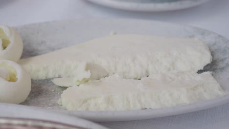 close up of feta cheese and hard boiled eggs