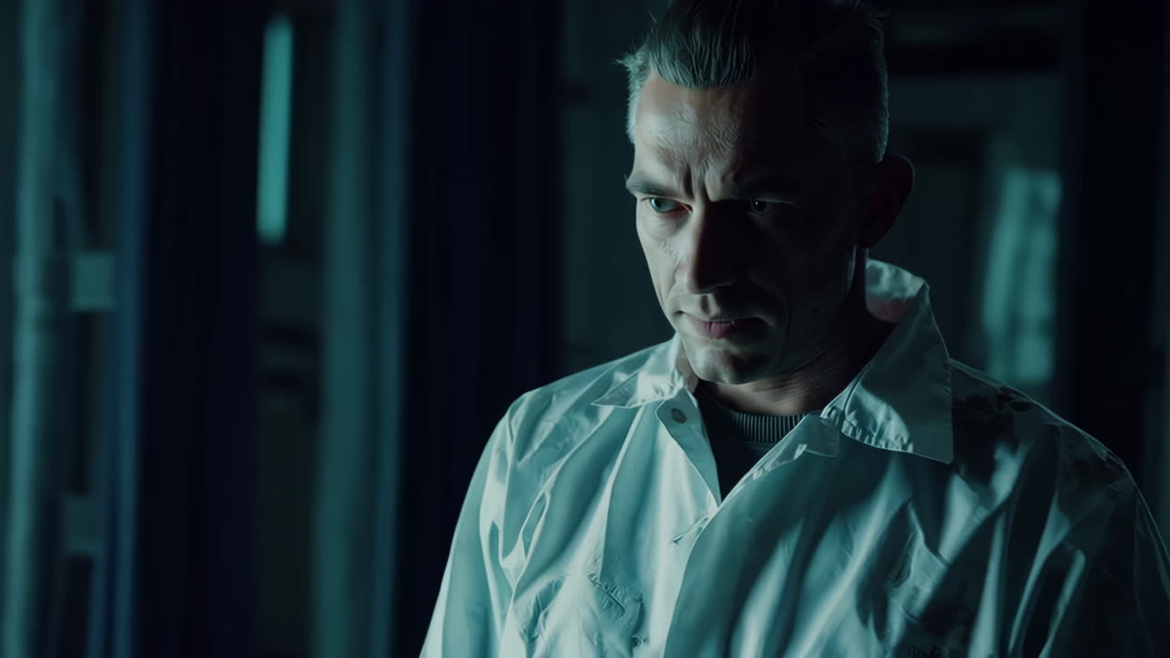 Scientist in a dark lab