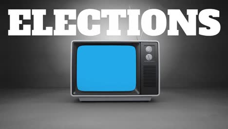 animación del texto de las elecciones sobre la televisión retro en fondo negro.