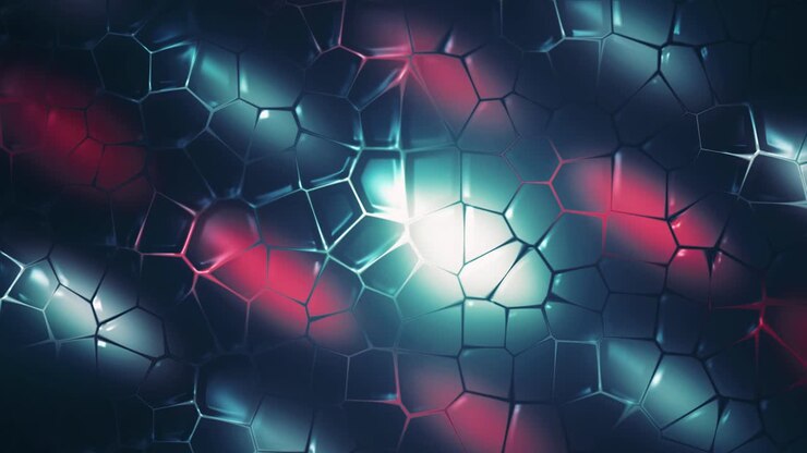 Abstract Geometric Background with Hexagons and Blue and Red Lights