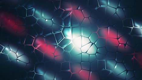 abstract geometric background with hexagons and blue and red lights