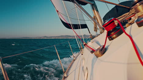 sailing, boat and cruise with rope at sea