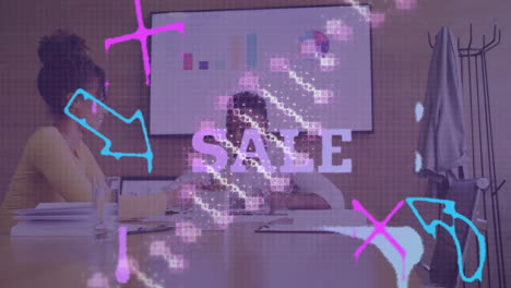animación de adn y venta sobre diversos hombres de negocios en la oficina.