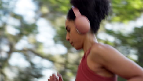 runner man, headphones and speed in park