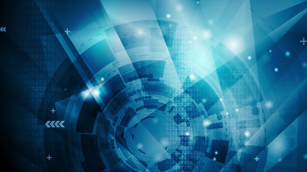 Dark blue shiny technology motion background with HUD gear elements