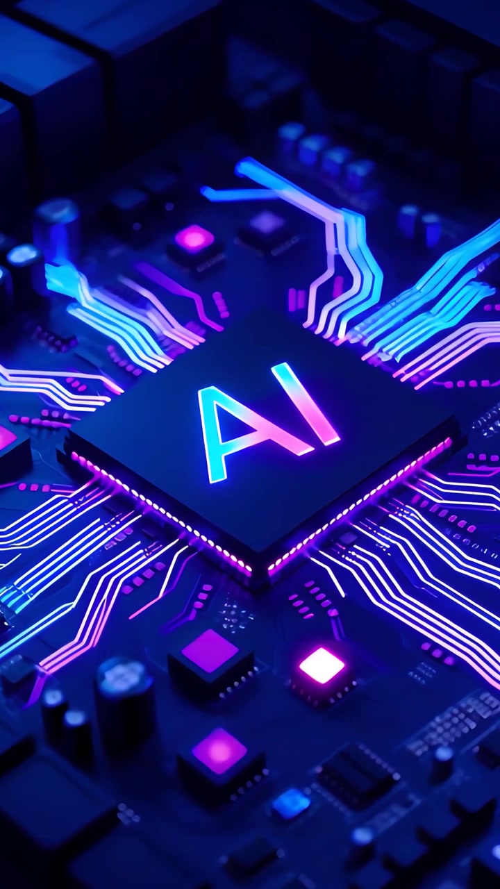 Futuristinen tekoälysirun emolevyn teknologian tausta 4K