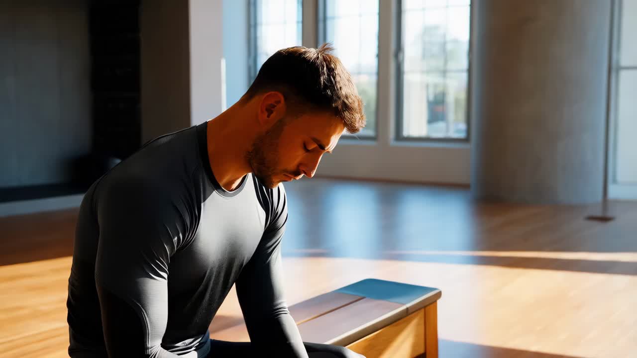 Man Sitting on a Bench in a Gym