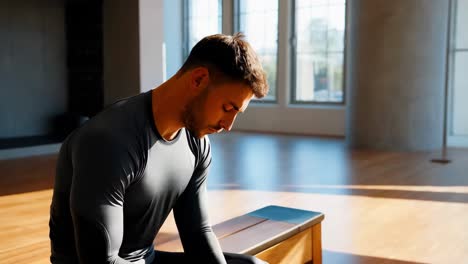 hombre sentado en un banco en un gimnasio