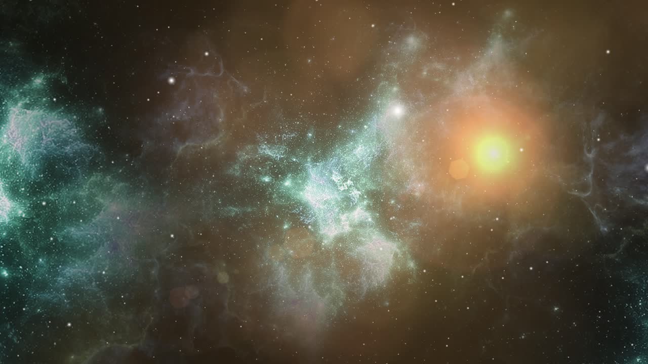 녹색 성운 구름과 우주의 밝은 빛