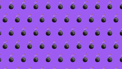 animación de filas de bombas negras que se mueven sobre un fondo púrpura