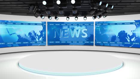 tv studio. news room. blye and red background. general and close-up shot. news studio. studio background. newsroom bakground. the perfect backdrop for any green screen or chroma key video production. loop. 3d rendering