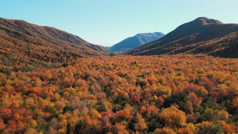 Luftbild-Einer-Naturlandschaft-Aus-Bergen-Und-Vegetation-Mit-Herbstfarben-In-Chile