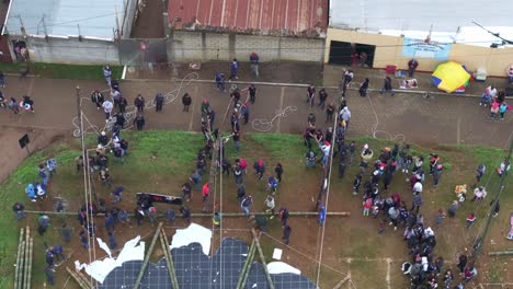 drone view of people are ready to launch giant kite at sumpango, aerial