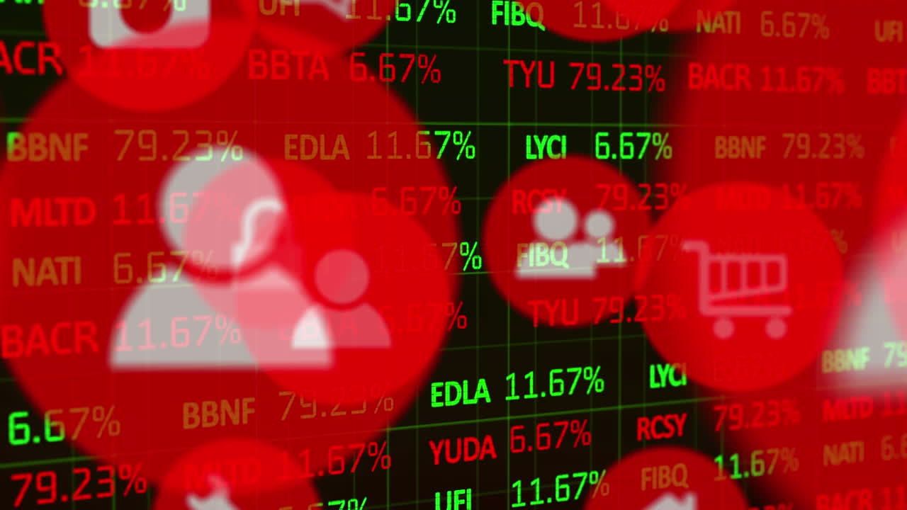 iconos digitales contra el procesamiento de datos del mercado de valores