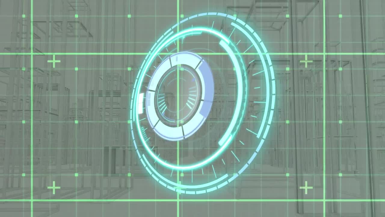 animación del círculo de procesamiento sobre la ciudad del metaverso en movimiento