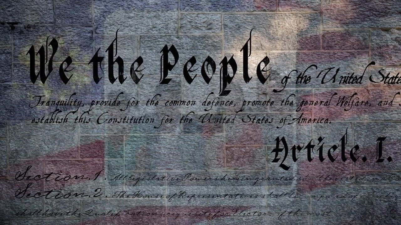 Animation of constitution of america and july 4th calendar on american flags and people celebrating
