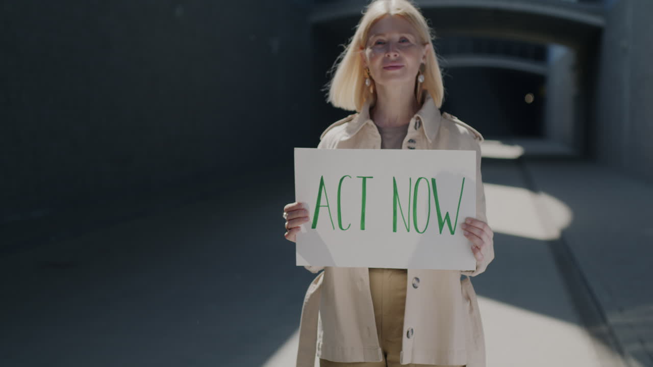 mujer con un cartel de protesta